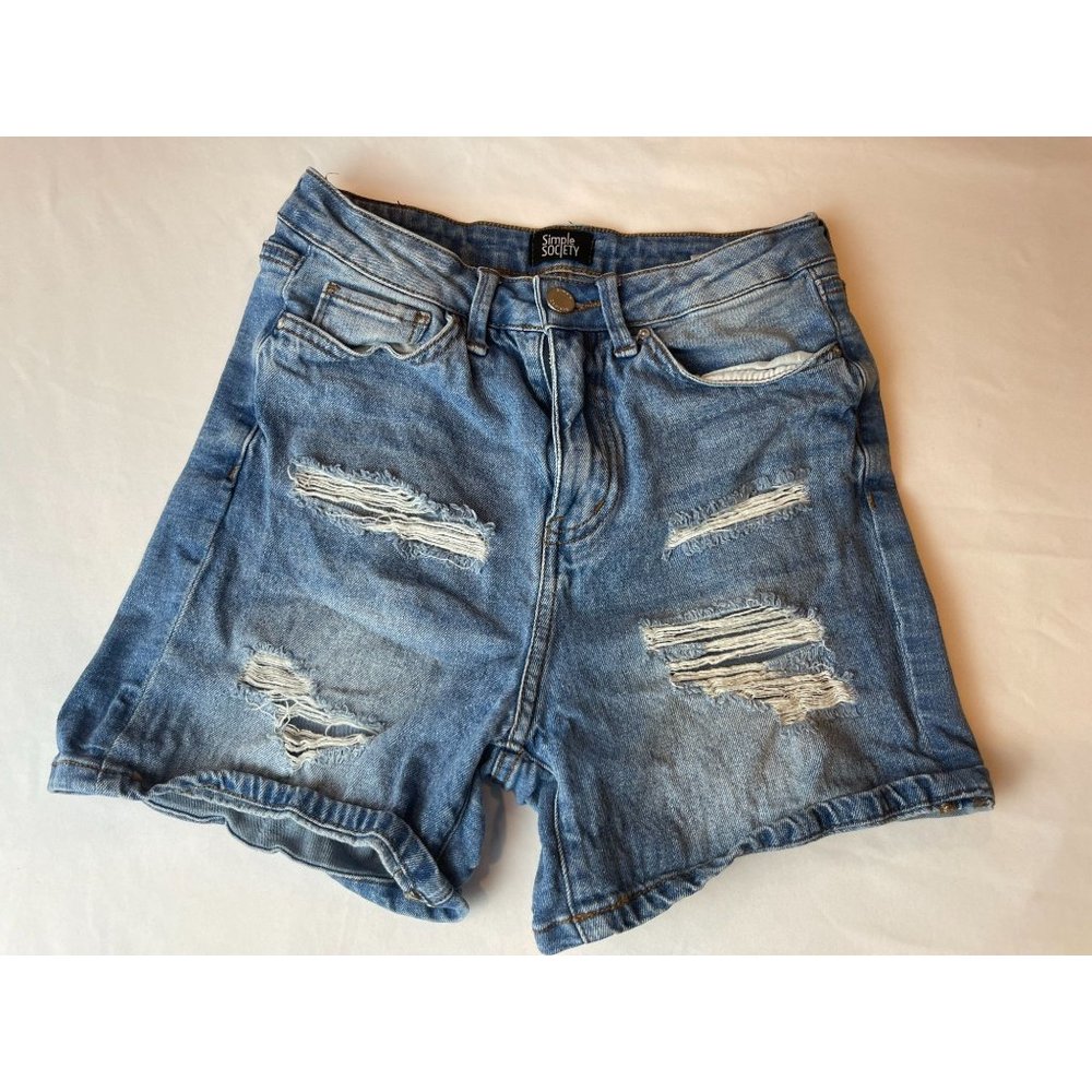 Simple Society Women Denim Jeans Shorts Distressed 100% Cotton Blue Size 3/26